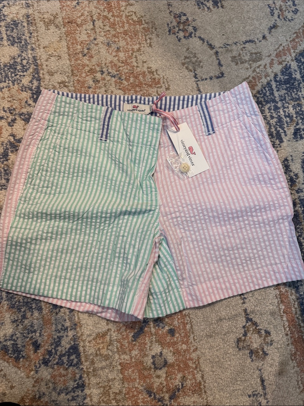 Vineyard Vines Seersucker Colorblock Shorts - Pink & Green